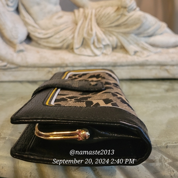 L.A.M.B by Gwen Stefani Leather Trim Wallet Fabric Logo Snap Designer Celeb #49 - Picture 8 of 14